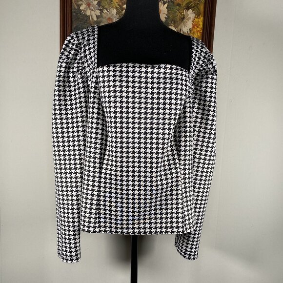 Ashley Stewart Curvy Girl Blouse Top Women 4X Square Neck Multicolor Houndstooth - Picture 1 of 9